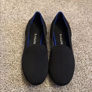 Rothy's Black Knit Slip-On Flats with Blue Accent Trim